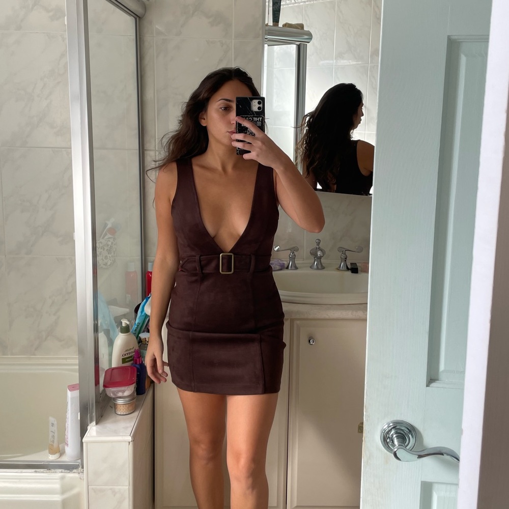 BROWN SUEDE MINI DRESS NWT